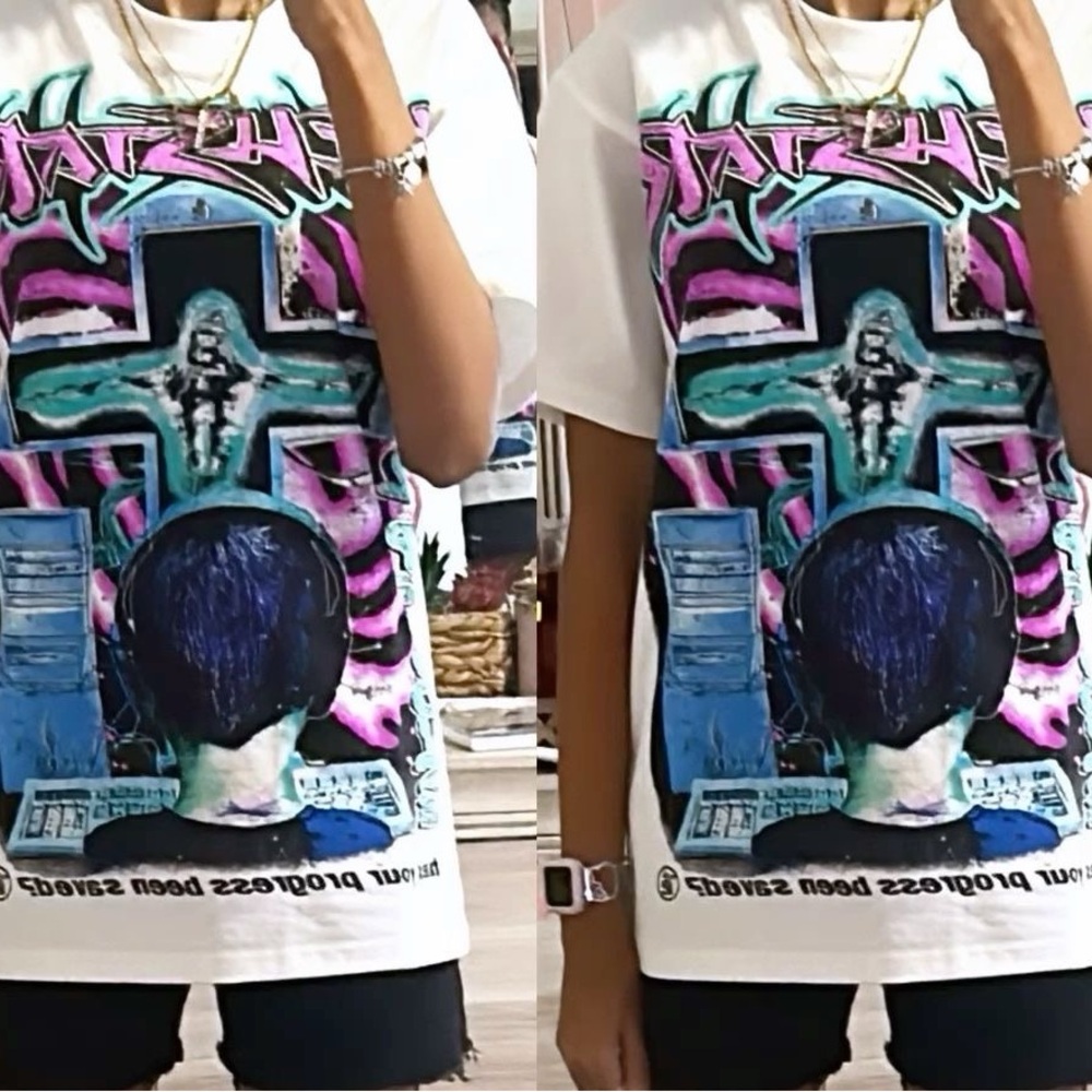 Edgy Graphic White Tee with Bold Design